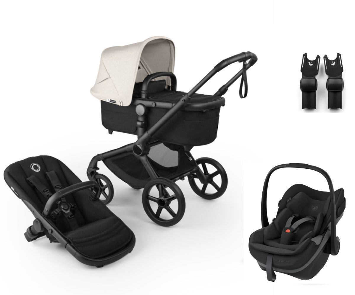 Bugaboo Kinderwagen-Set in Schwarz und Beige - schräge Ansicht