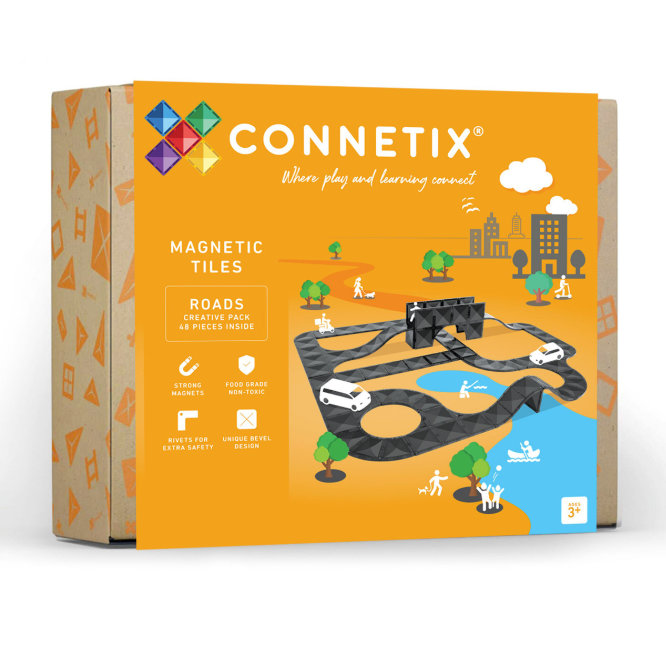 Connetix Magnetic Tiles Roads Pack in Orange-Gelb - Schrägansicht