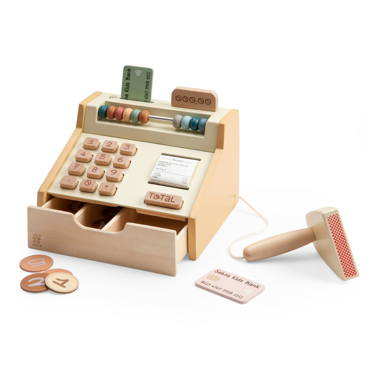 Sebra Holz Spielkasse mit Scanner für Kaufmannsladen, 100% FSC