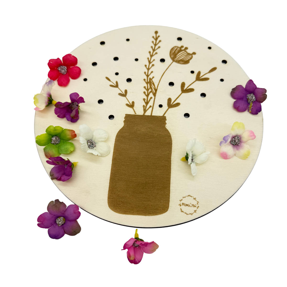 Momscrew Blumenvase Holzspiel + 20 Kunstblumen zum Stecken