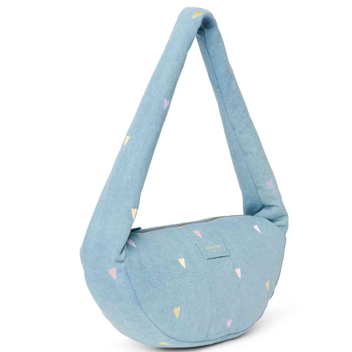 Sunnybag Handtasche in Blau mit Herzen - schräge Ansicht