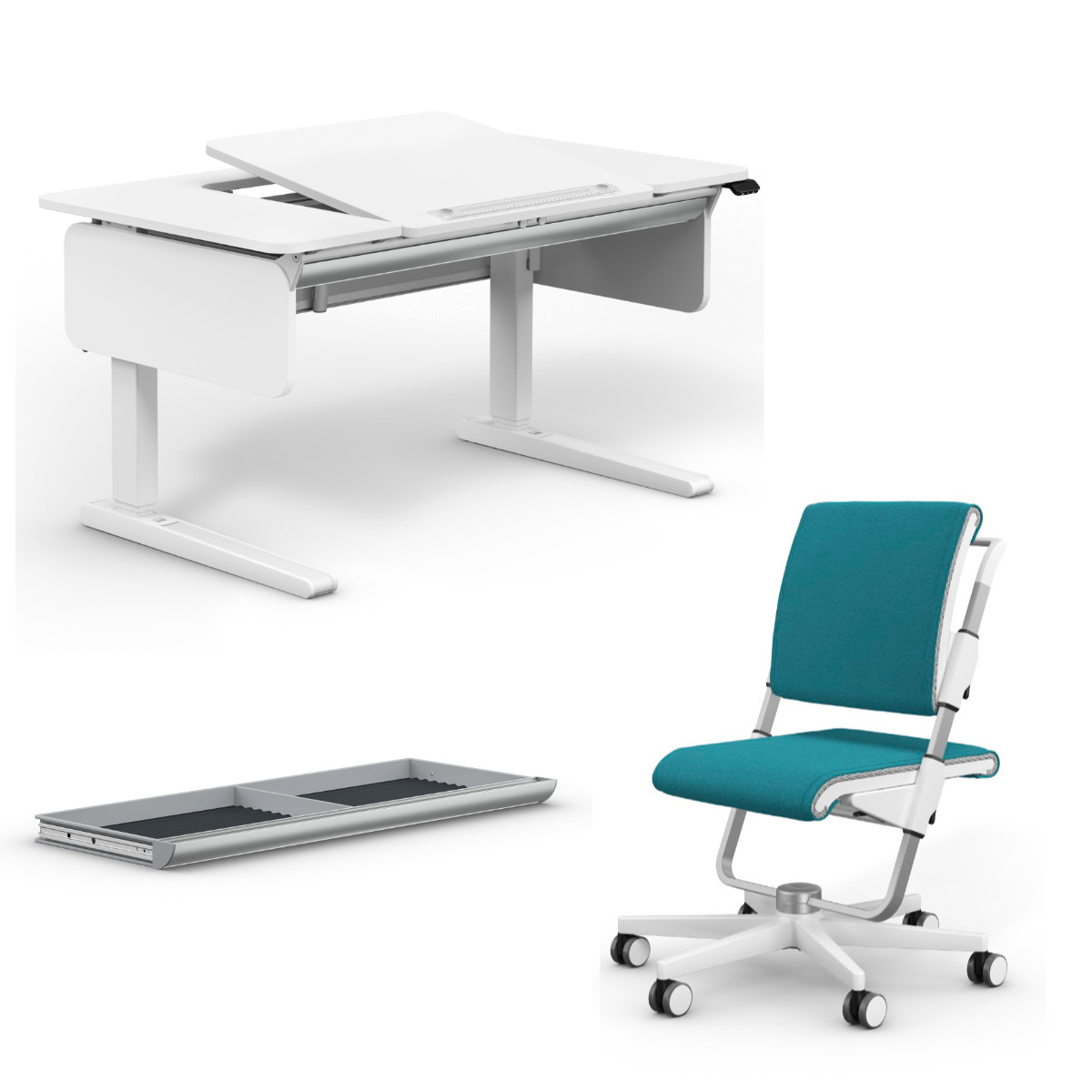 Moll e-Champion Center Up Schreibtisch + Scooter Stuhl + Riesenschublade