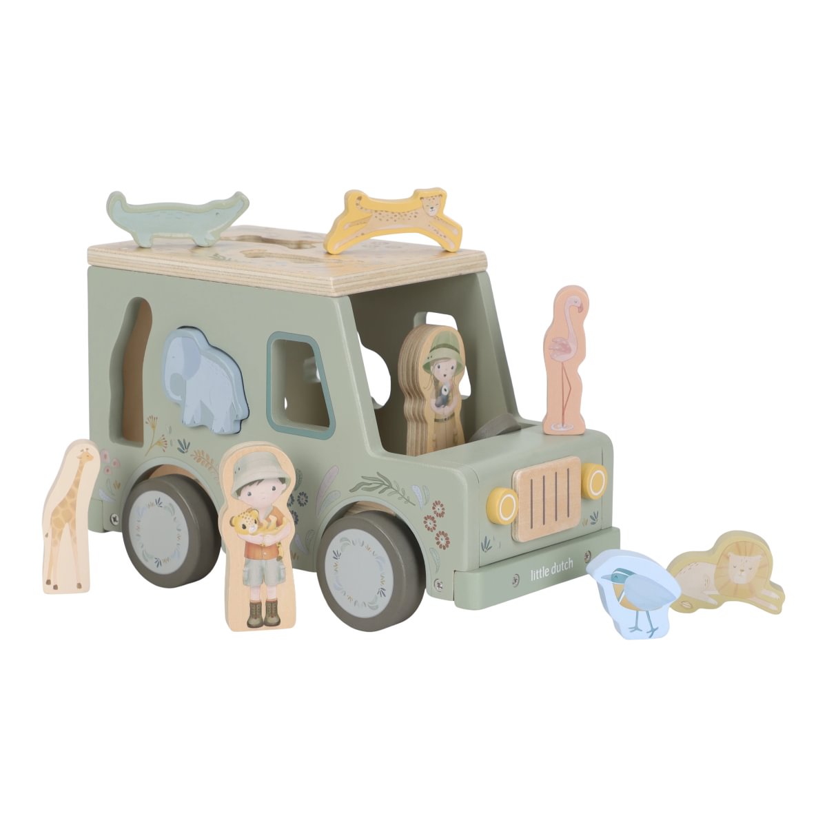Little Dutch Formensortierer Auto aus Holz – Safari Friends FSC