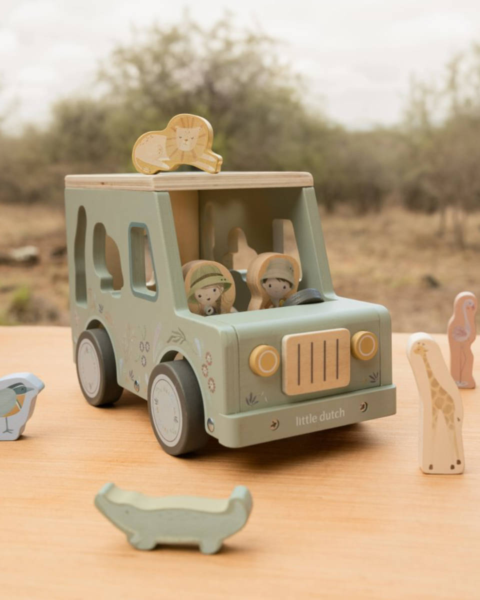 Little Dutch Formensortierer Auto aus Holz – Safari Friends FSC