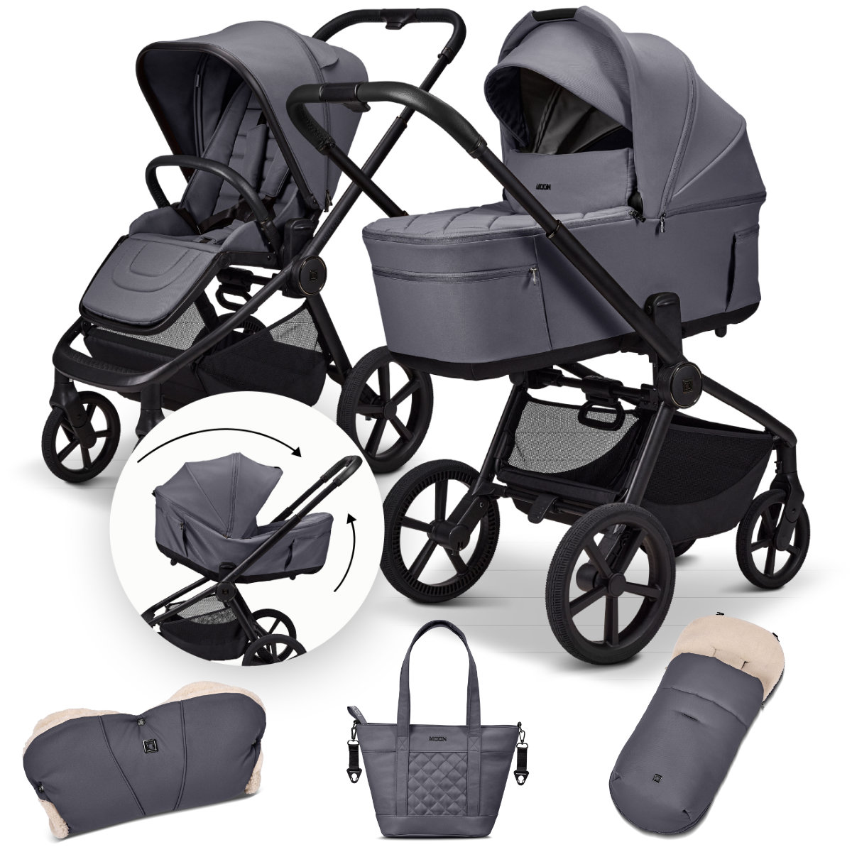 Moon Resea Fold Kinderwagen Summer End Set inkl. Zubehör – Graphite