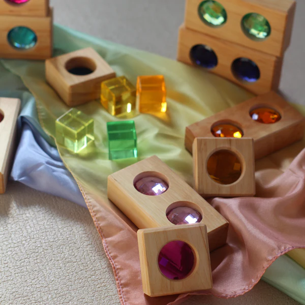Bauspiel Kleine Farbenstraße mit Lichtbauwürfeln 45-teilig