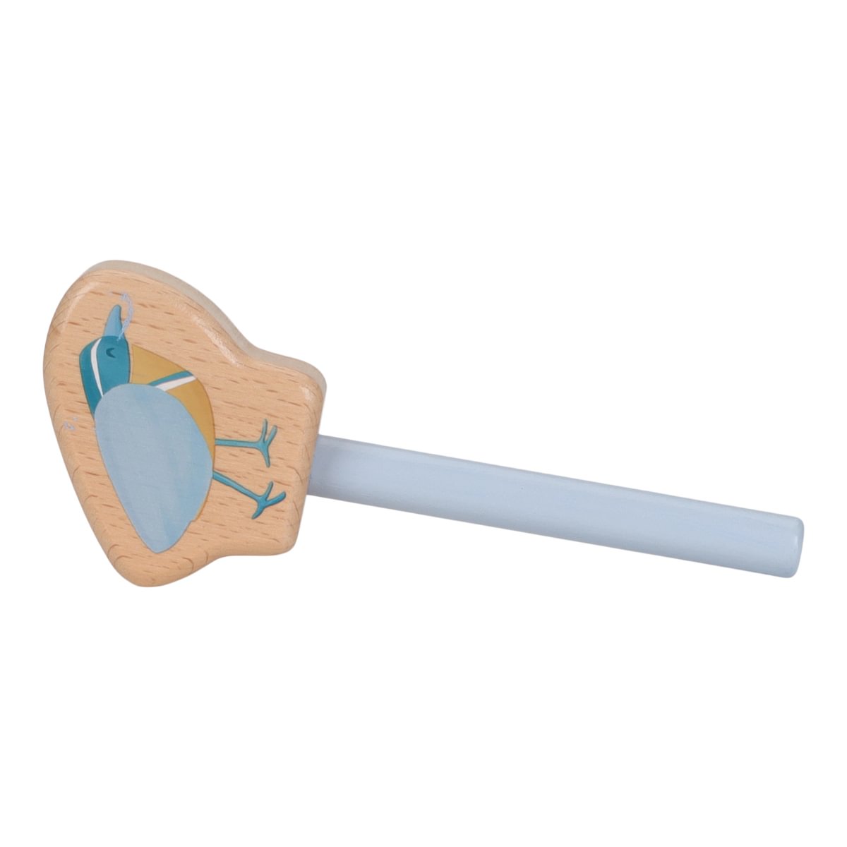 Holzspielzeugvogel blau - schräge Ansicht