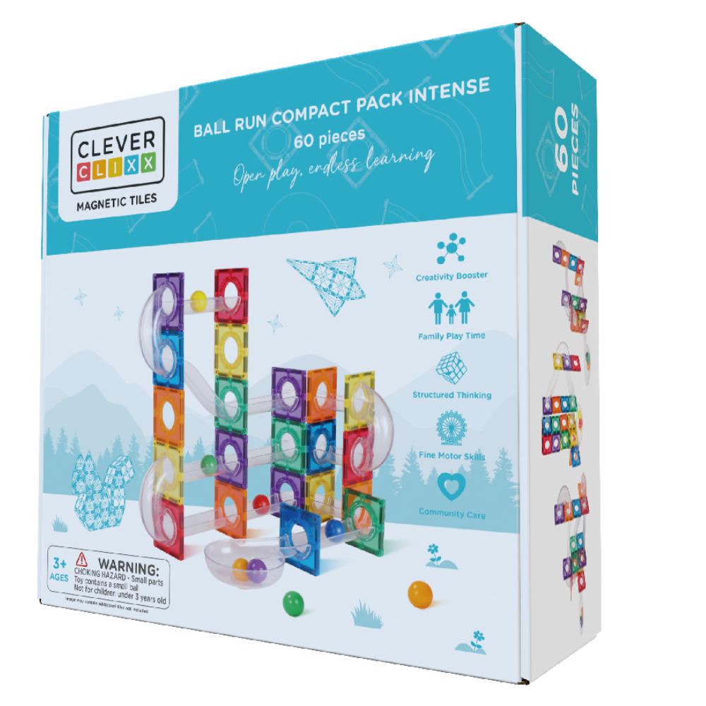 Cleverclixx Kugelbahn Kompakt – 60 Teile Magnetbausteine