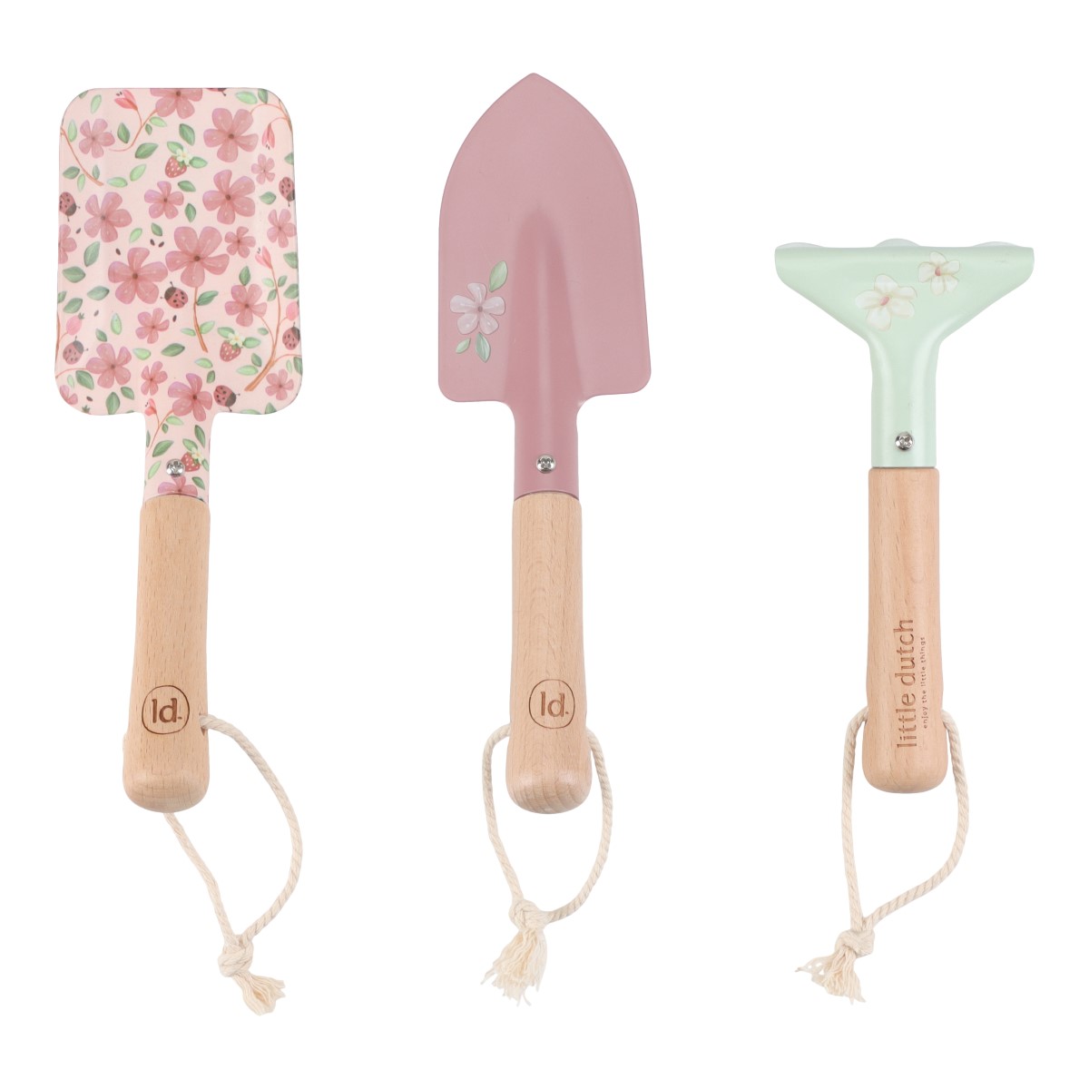 Little Dutch Gartengeräte-Set für Kinder – 2 Schaufeln & 1 Harke