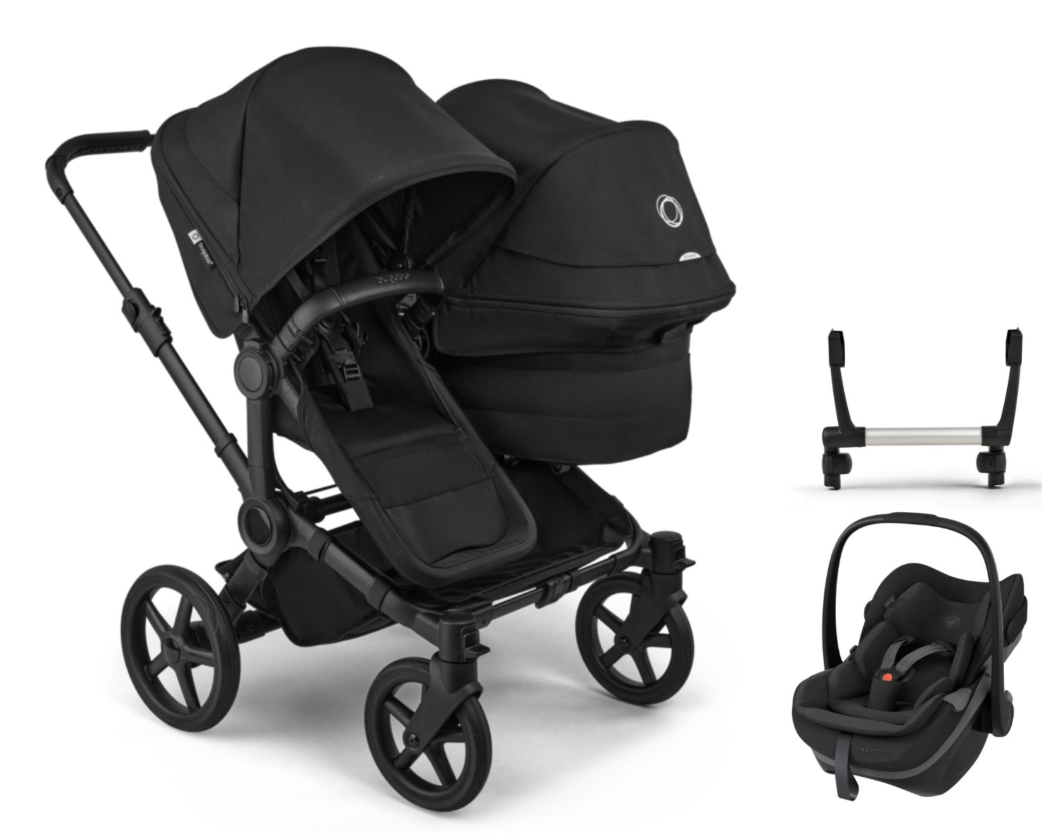 Bugaboo Donkey 5 Geschwisterwagen in Schwarz - schräge Ansicht