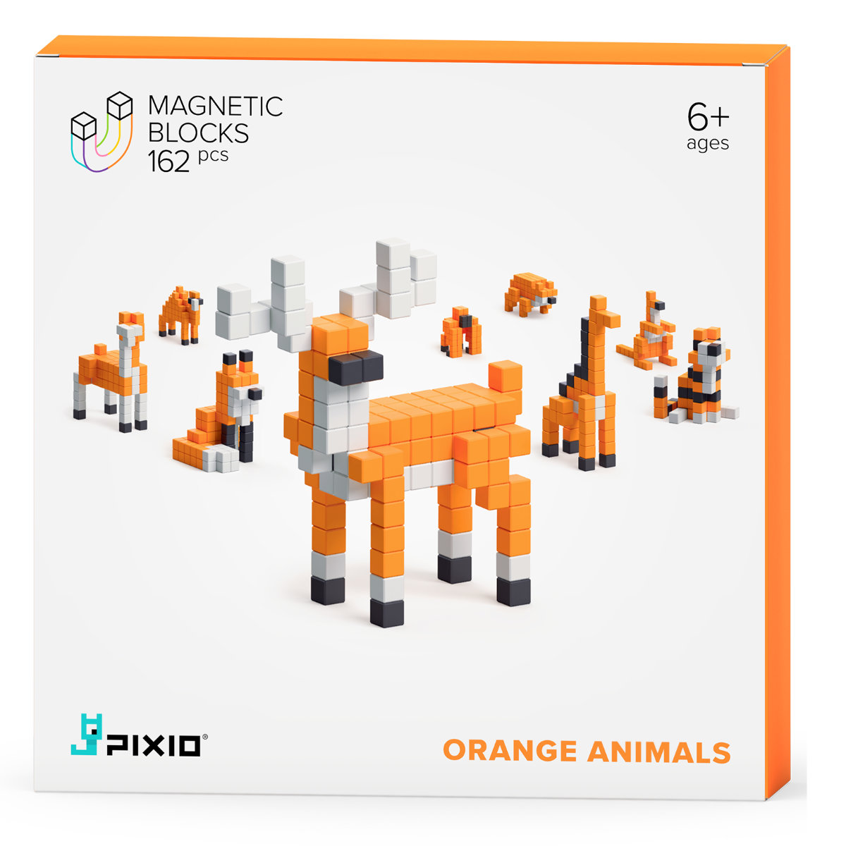PIXIO Magnetische Bausteinwürfel Orange Animals 162 Stk