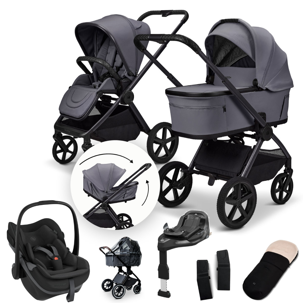 Moon Gio Fold All-in-One Kinderwagen Set inkl. Babyschale & Isofix Basisstation