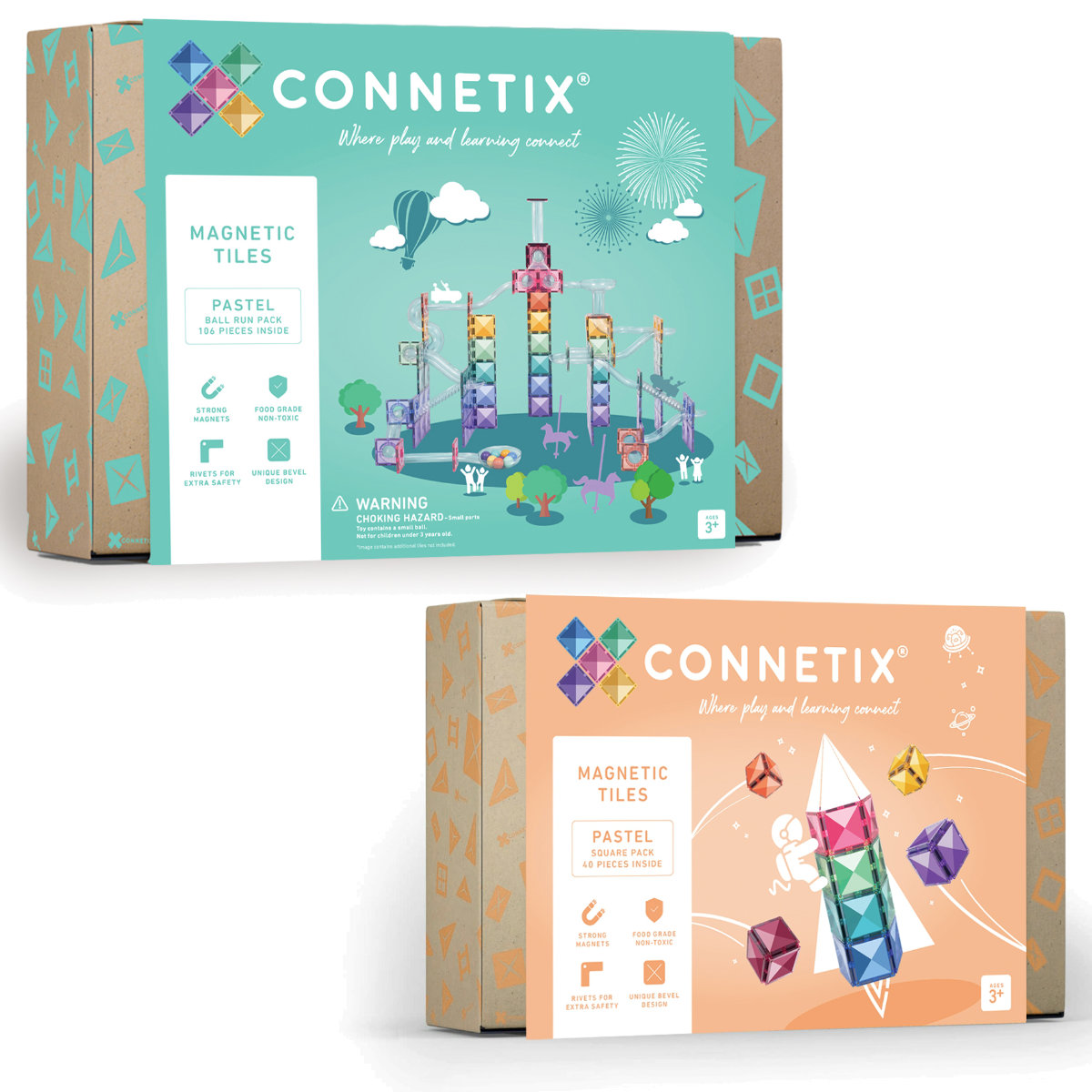 Connetix Magnetbausteine Pastel Set – Kugelbahn & Quadrate-Set - 146 Teile