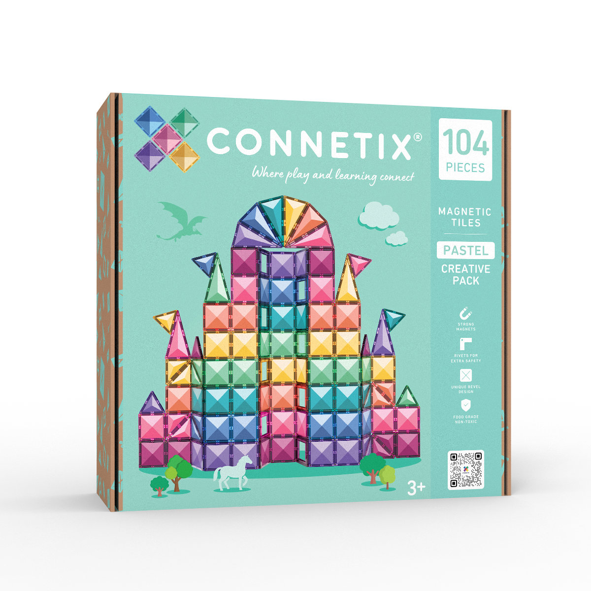 Connetix Magnetbausteine Pastel Creative Pack - 104Teile, Pastell, schräge Ansicht