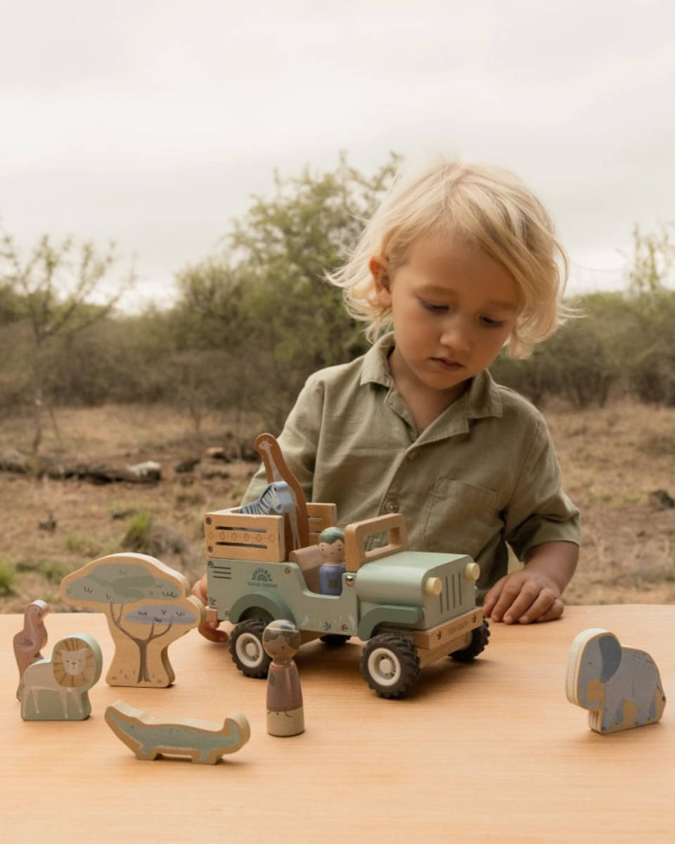 Little Dutch Jeep mit Figuren und Tieren aus FSC-Holz – Safari Friends