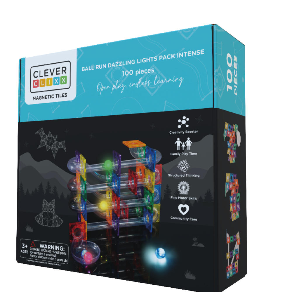 Cleverclixx Kugelbahn Lichteffekt – 100 Teile Magnetbausteine