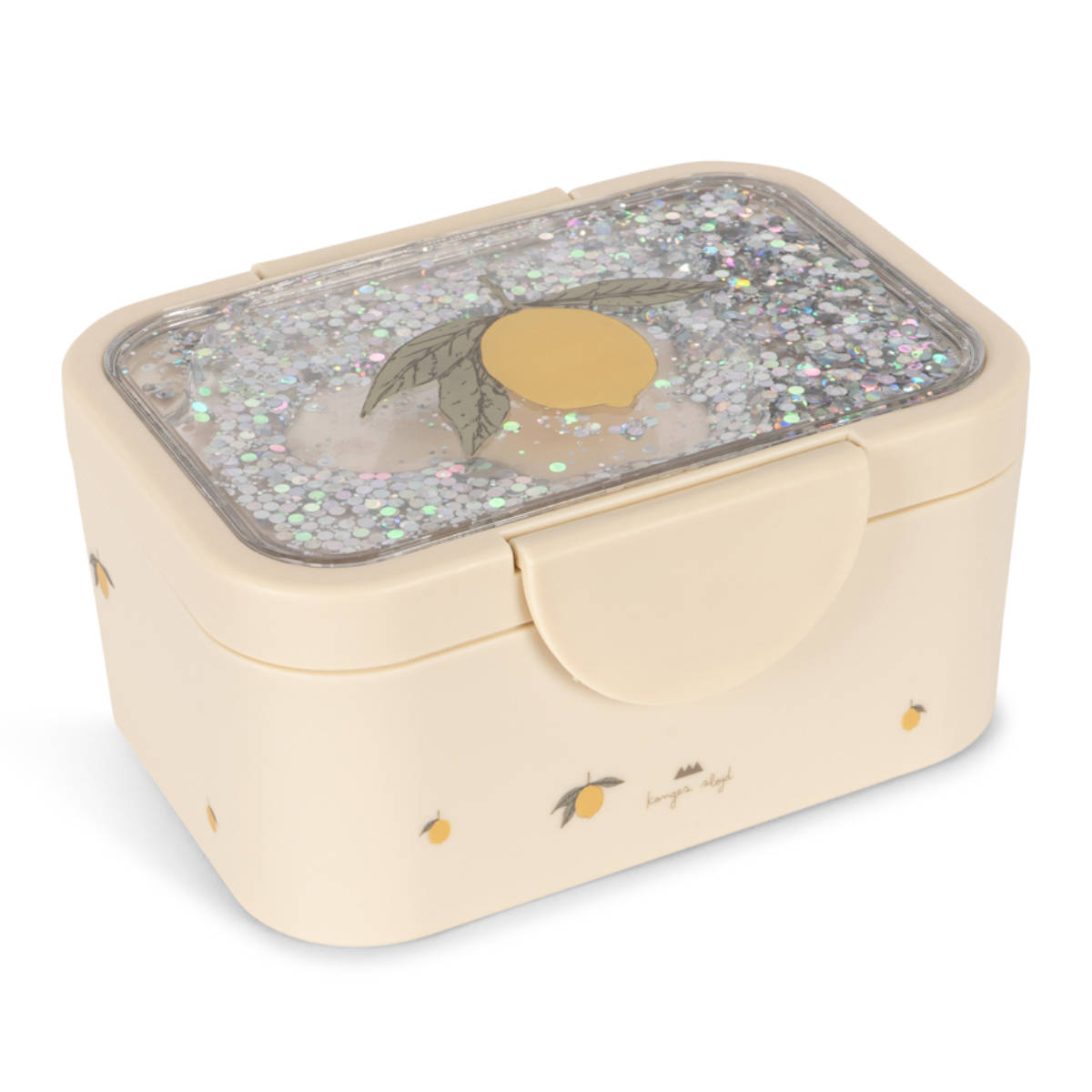 Beige Box mit Zitrone und Glitzer - schräge Ansicht