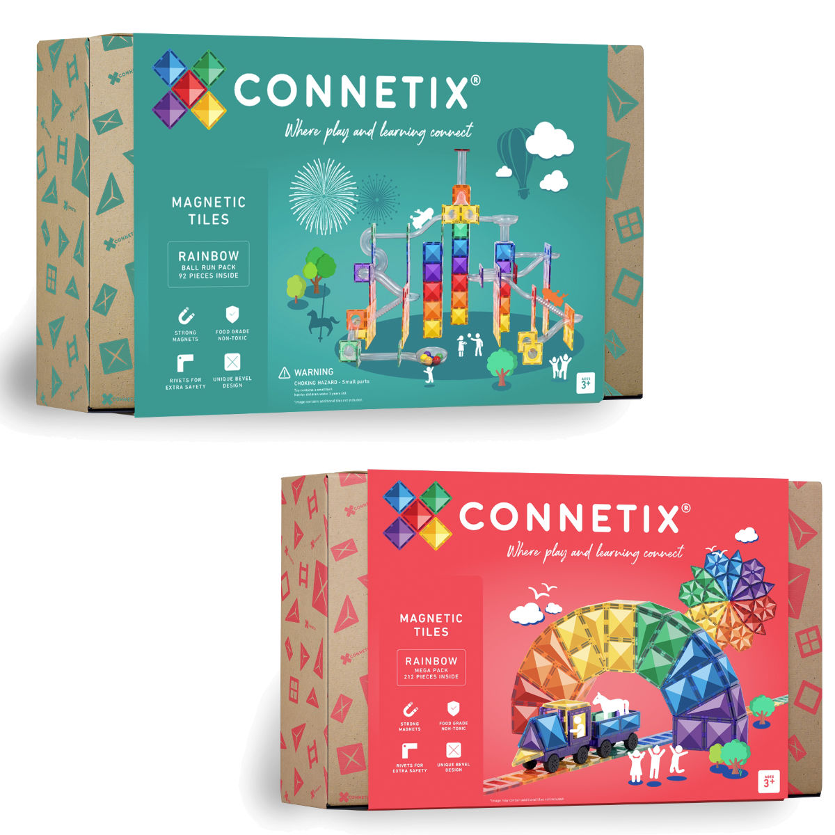 Connetix Magnetbausteine Rainbow Set – Kugelbahn & Mega Pack - 304 Teile