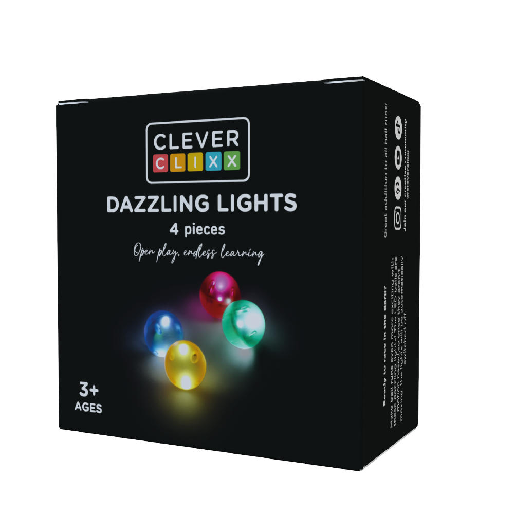 Cleverclixx Lichteffekt-Kugel-Set – 4 Leuchtende Bälle für Kugelbahnen