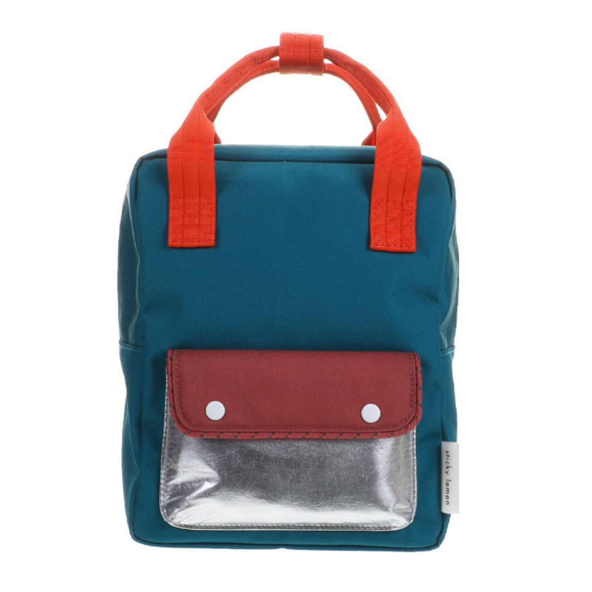 Sticky Lemon Kinderrucksack in Blau mit rotem Griff - Vorderansicht - Artikelnummer 1802178