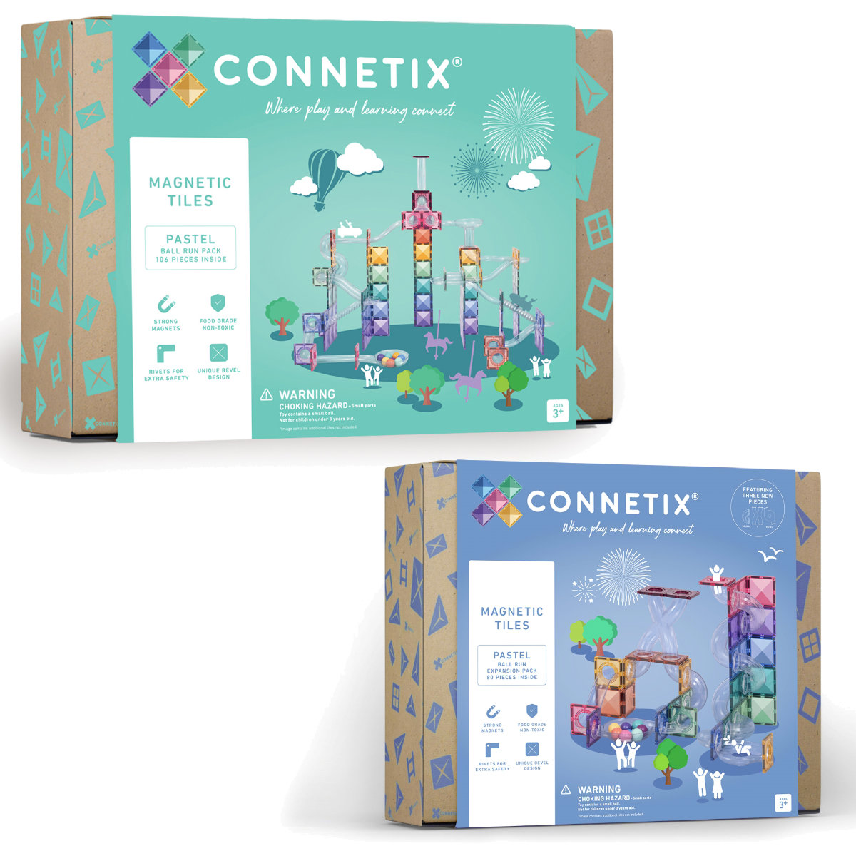 Connetix Magnetbausteine Pastel Set – Kugelbahn & Ergänzungsset - 186 Teile