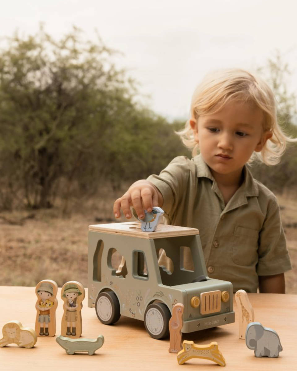 Little Dutch Formensortierer Auto aus Holz – Safari Friends FSC