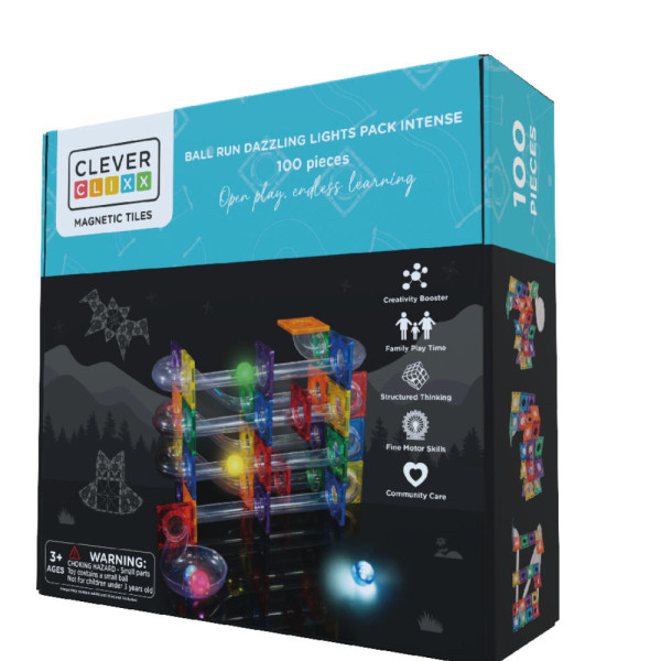 Cleverclixx Kugelbahn Lichteffekt – 100 Teile Magnetbausteine