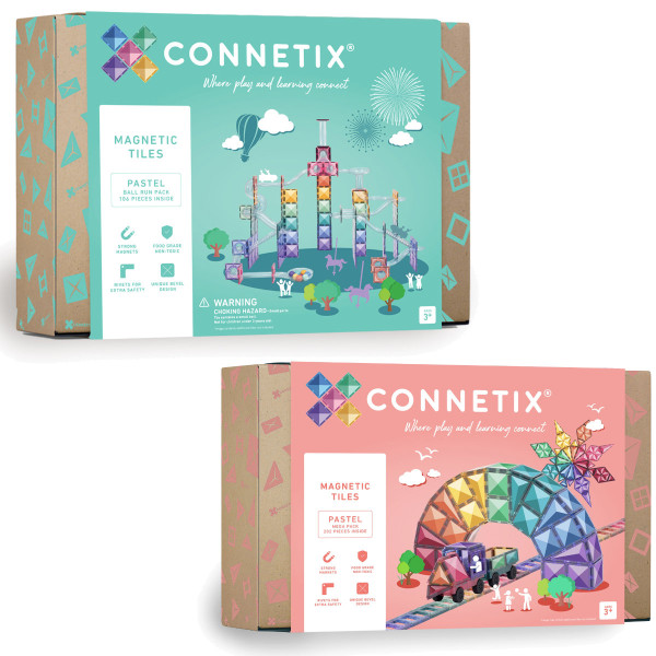 Connetix Magnetbausteine Pastel Set – Kugelbahn & Mega Pack - 308 Teile
