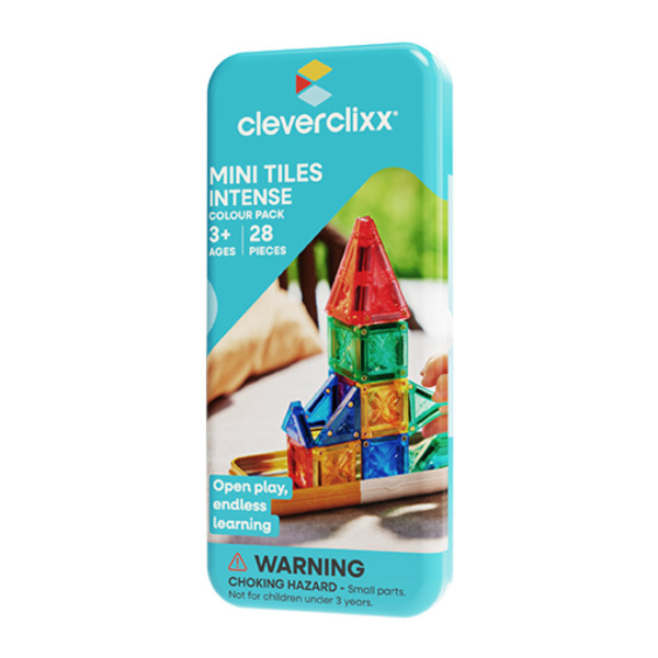 Cleverclixx Mini Tiles Pack Intense – 28 Teile Magnetisches Reisespielzeug