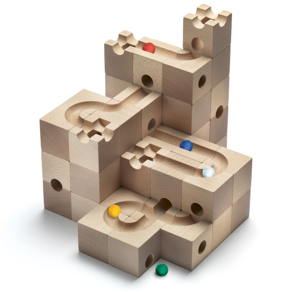 CUBORO STANDARD 50 Kugelbahn Starter Set – 50 Würfel aus Schweizer Holz