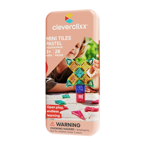 Cleverclixx Mini Tiles Pack Pastell – 28 Teile Magnetisches Reisespielzeug