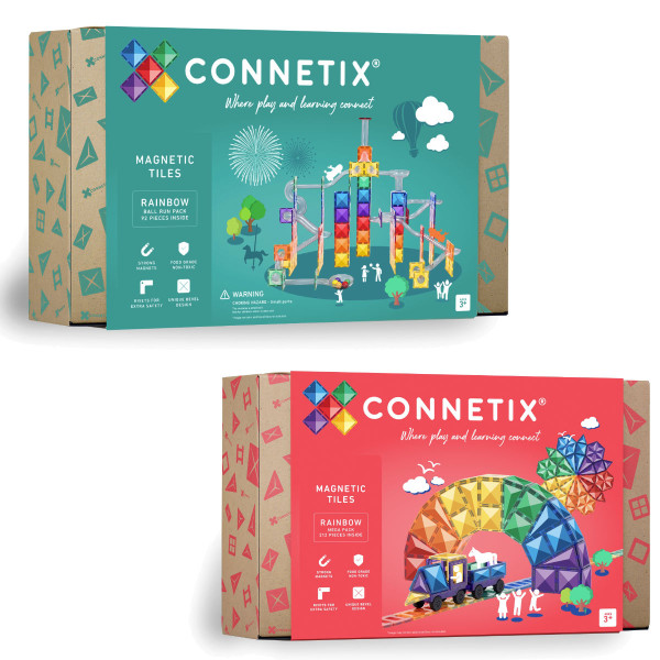 Connetix Magnetbausteine Rainbow Set – Kugelbahn & Mega Pack - 304 Teile