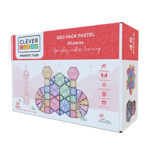 Cleverclixx Geometrie-Bausatz Pastell – 45 Magnetbausteine