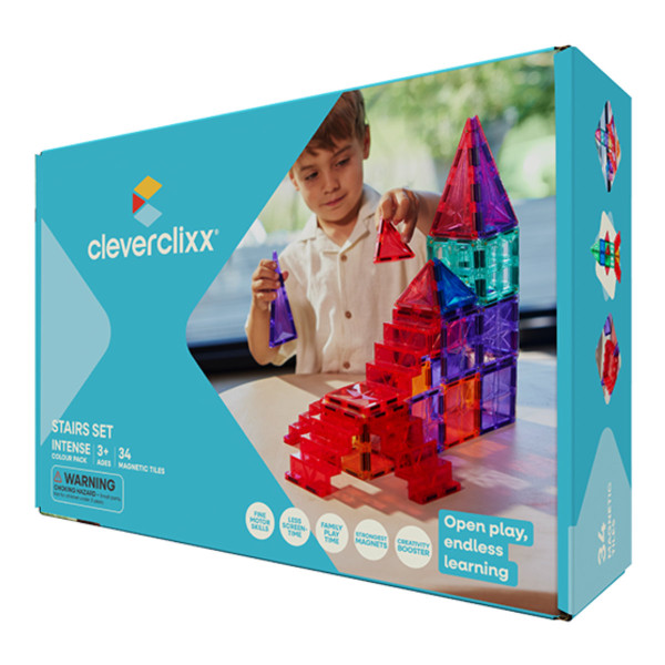 Cleverclixx Stairs Set Intense – 34 Teile Magnetische Bausteine