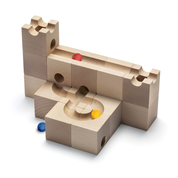 CUBORO STANDARD 16 Kugelbahn Starter Set – 16 Systemwürfel aus Schweizer Holz