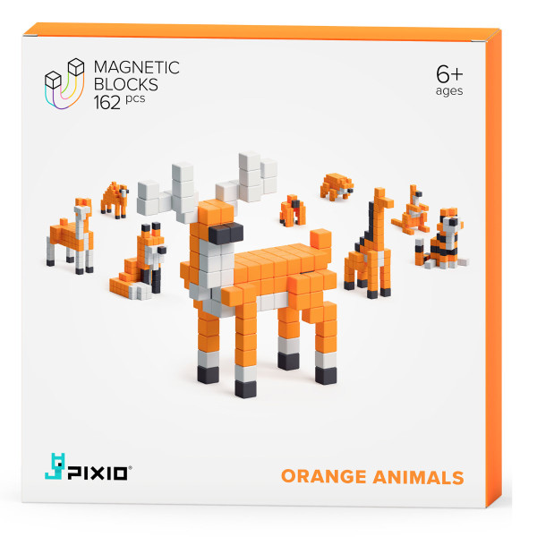 PIXIO Magnetische Bausteinwürfel Orange Animals 162 Stk