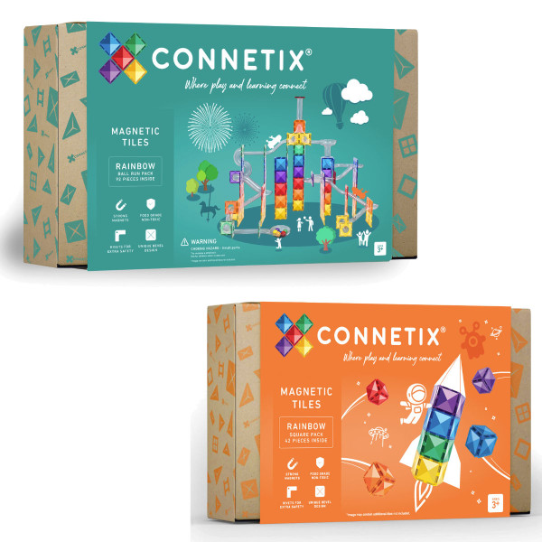 Connetix Magnetbausteine Rainbow Set – Kugelbahn & Square Pack - 134 Teile
