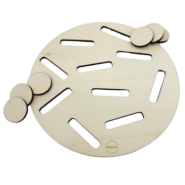 Momscrew Schlitzspiel Holz – Platte + 10 Holzchips (33 mm)